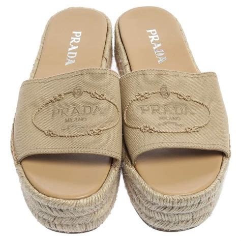 prada logo embroidered espadrille|prada platform sandals outlet.